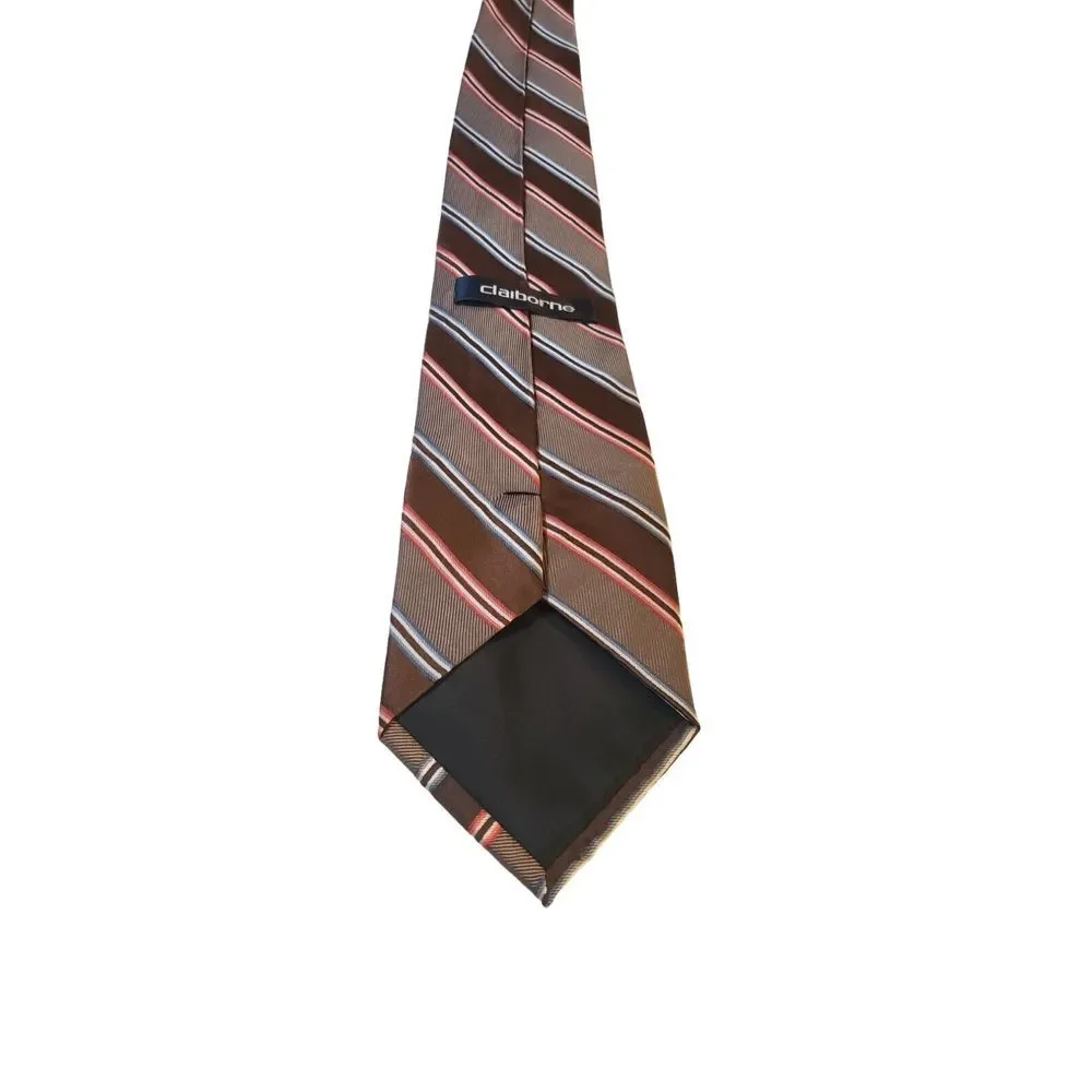 Liz Clairborne Mens Colorful Striped‎ Brown Pattern Silk Business Necktie